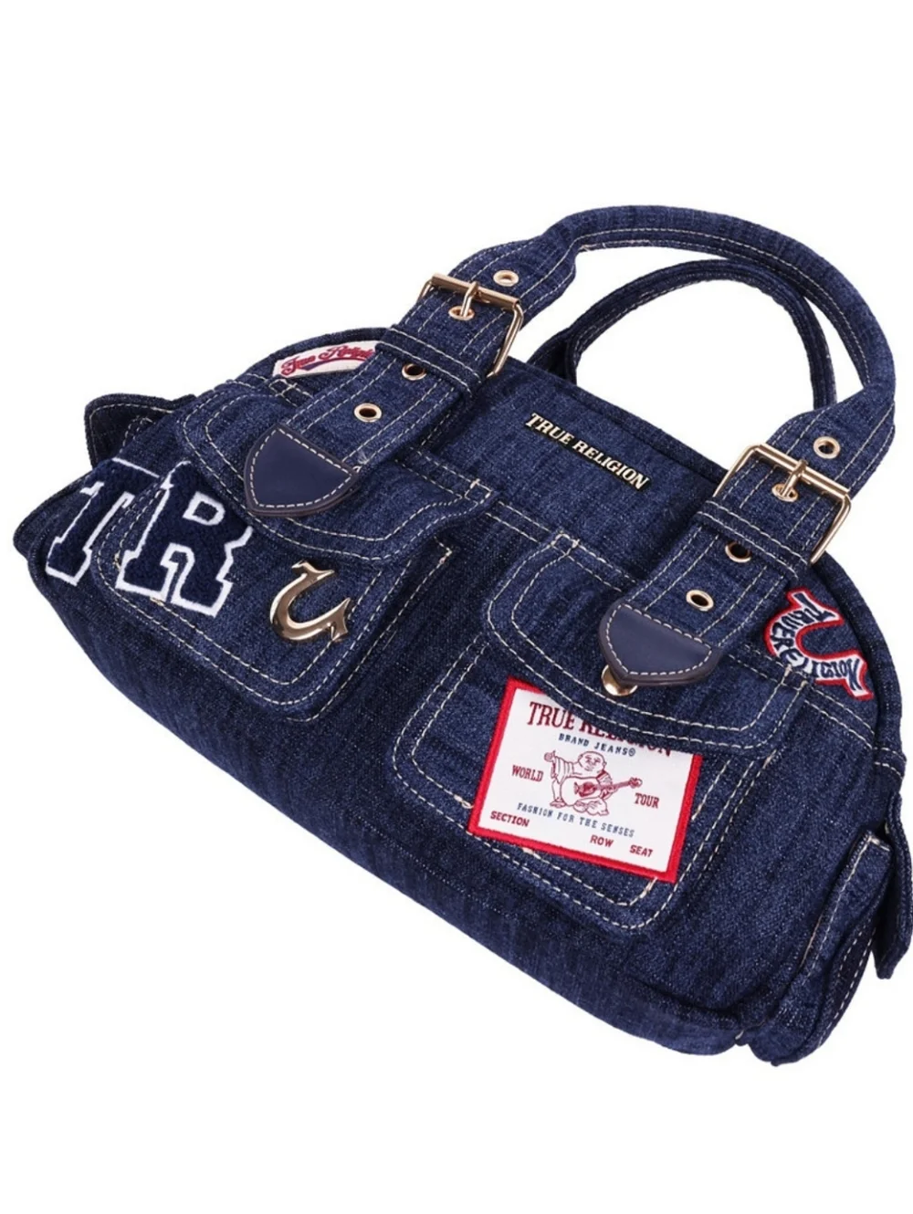True Religion Dark Blue Denim Patchwork Shoulder Bag